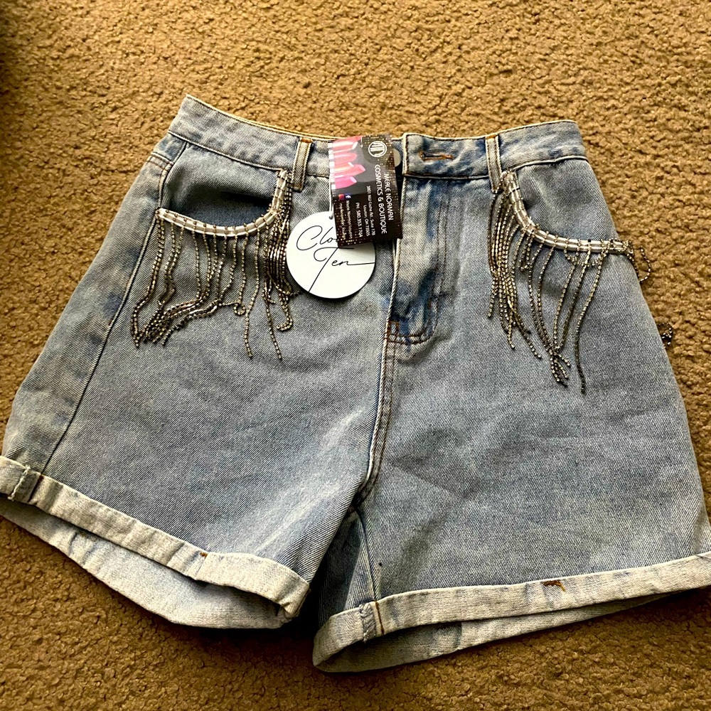 Rhinestone tassel shorts